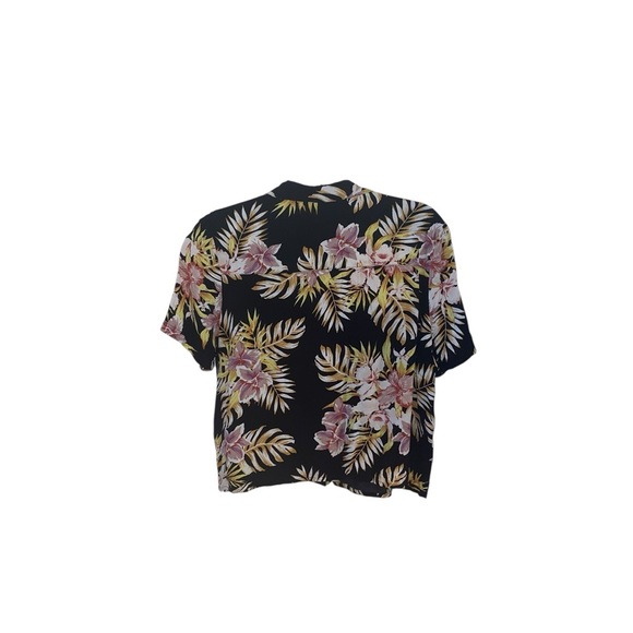Volcom Gen wow Tropical Floral Black Button-Up Women's Top Hawaiian shirt resort - Picture 4 of 14